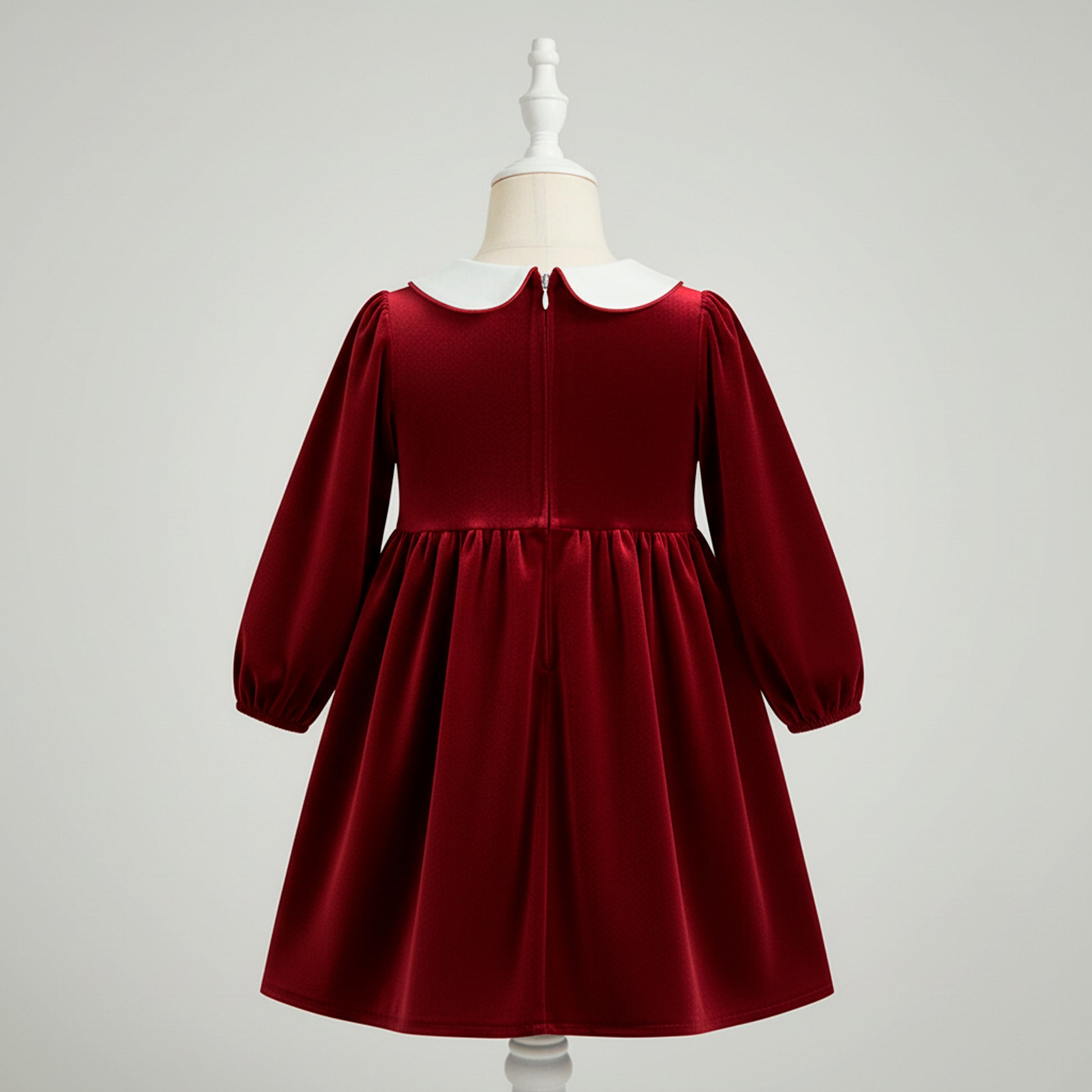 Red Velvet Smocked Christmas Girls Dress: Holly Embroidered Burgundy Retro Dress Long Sleeve, Toddler Girl Xmas Holiday Clothes