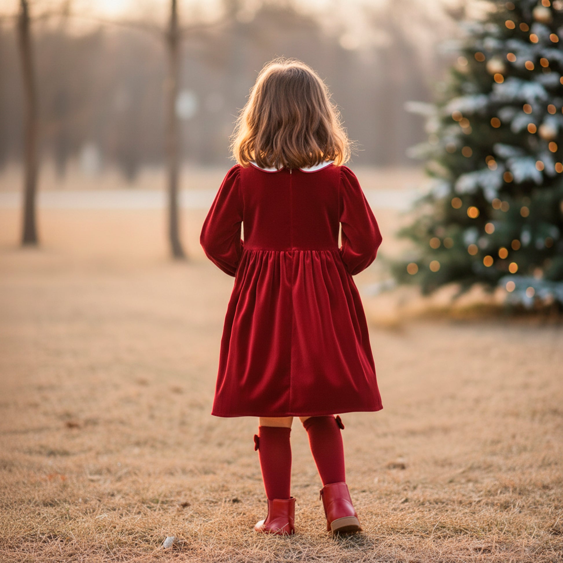Red Velvet Smocked Christmas Girls Dress: Holly Embroidered Burgundy Retro Dress Long Sleeve, Toddler Girl Xmas Holiday Clothes