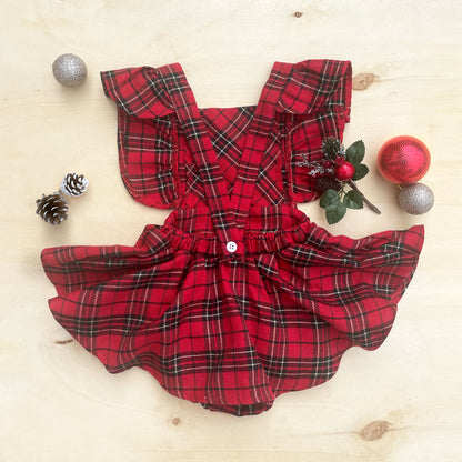 Baby Girl Dress Tartan Plaid with Headband for First Christmas