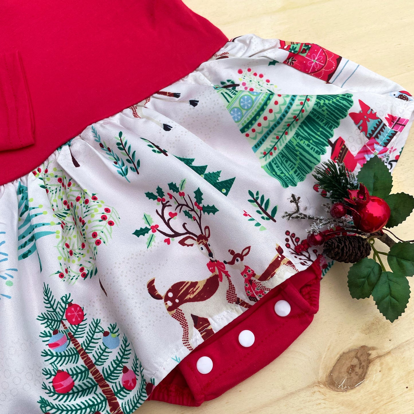 Christmas Girl Dress Long Sleeve with Headband, Red Xmas Santa Baby Romper