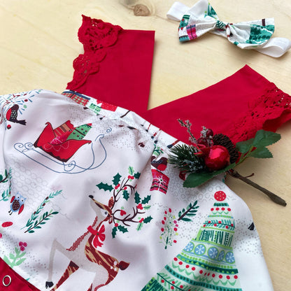 Christmas Girl Dress with Headband, Red Xmas Santa Baby Romper for Newborn & Toddler