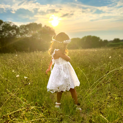 Toddler Flower Girl Dress for Summer Wedding, Junior Bridesmaid Outfit White or Pink White lace dress for First Birthday.