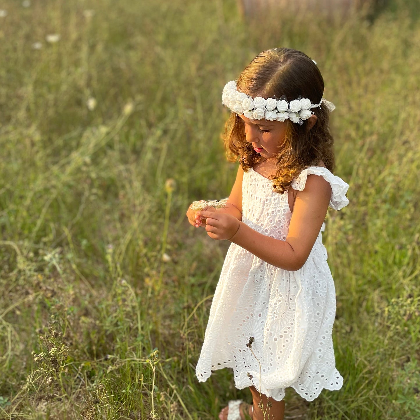 Toddler Flower Girl Dress for Summer Wedding, Junior Bridesmaid Outfit White Cotton lace