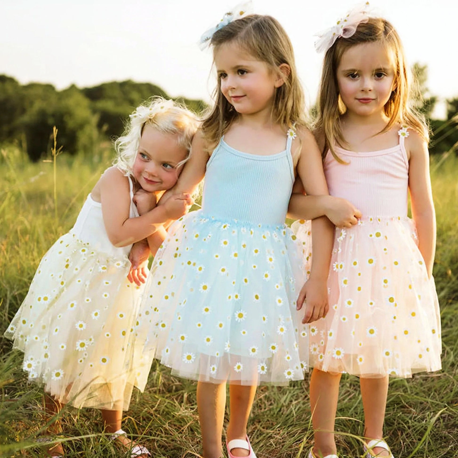 Mesh Tulle Daisy Sundress for Toddler Girl, Sleeveless Summer Birthday Party Dress, Baby Clothes