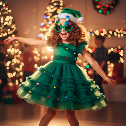 Green Christmas Tree Girls Dress + FREE GIFT