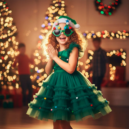 Green Christmas Tree Girls Dress + FREE GIFT