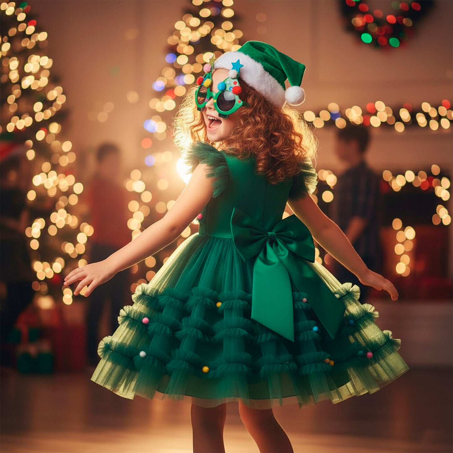 Green Christmas Tree Girls Dress + FREE GIFT