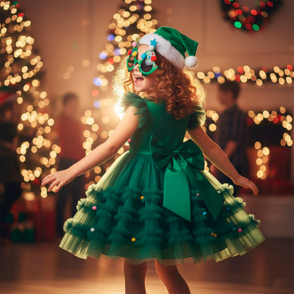 Green Christmas Tree Girls Dress + FREE GIFT