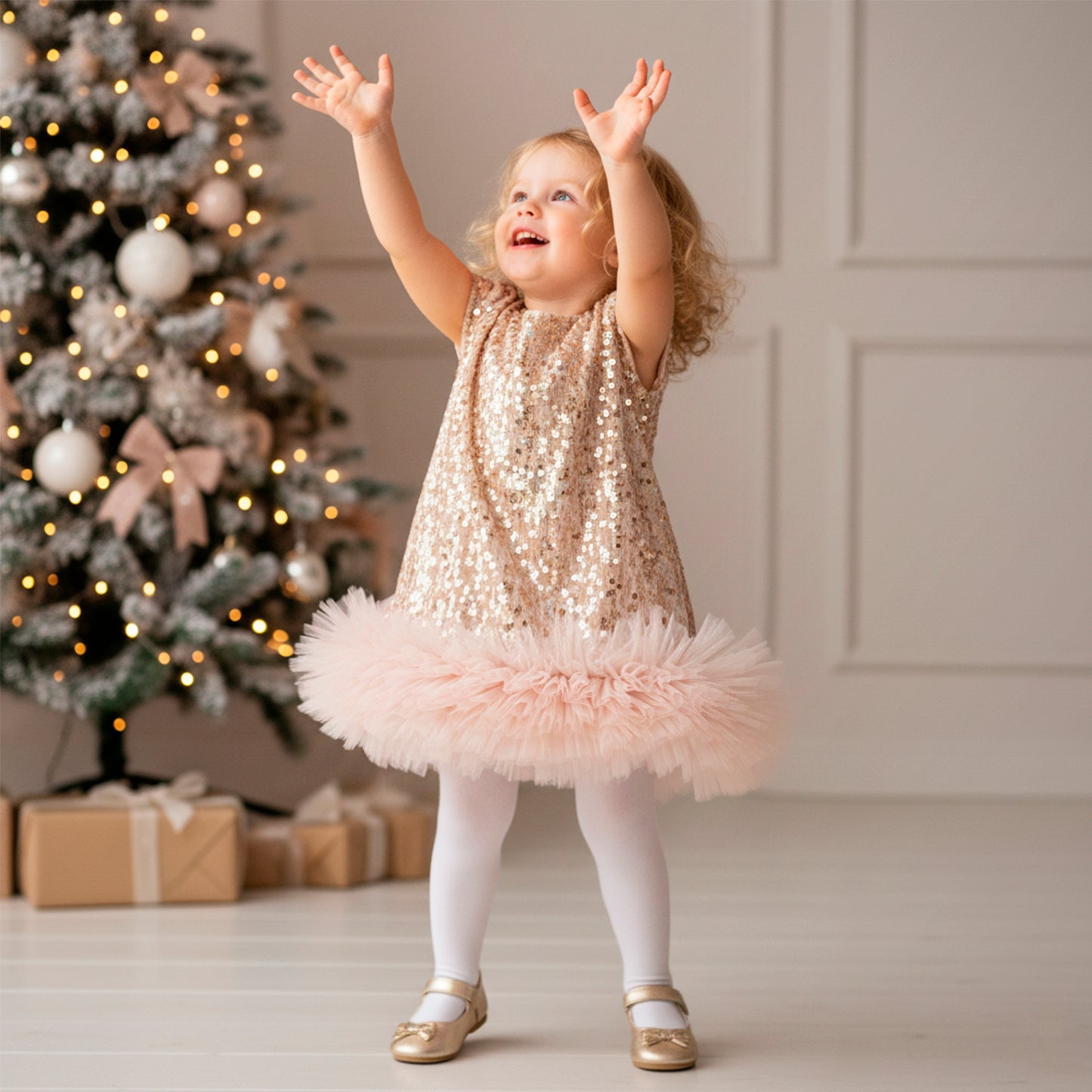 Toddler Girl Christmas Red Dress - Sparkle Sequin & Fluffy Tulle Ruffles