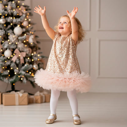 Toddler Girl Christmas Red Dress - Sparkle Sequin & Fluffy Tulle Ruffles