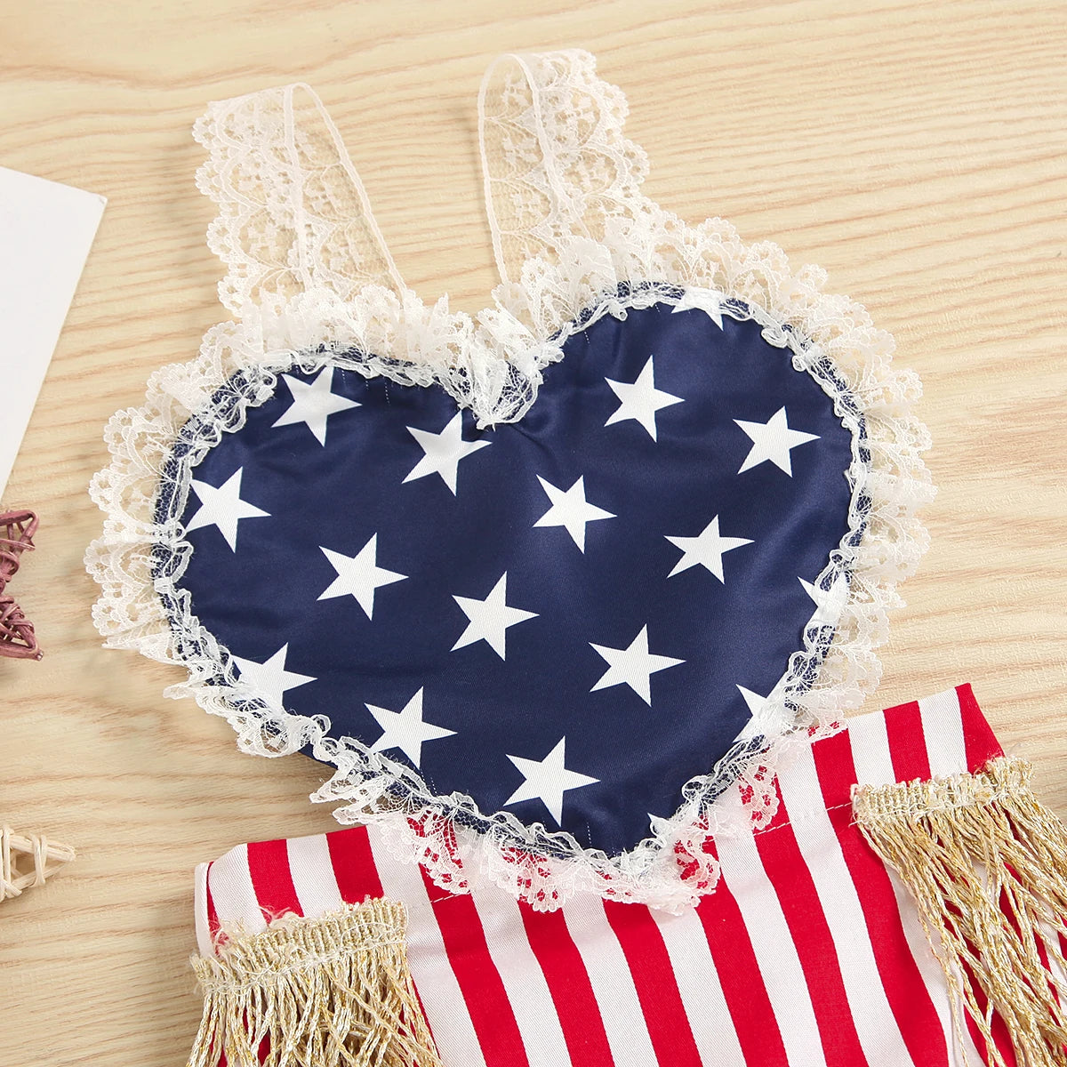 First Independence Day Baby Girl Lace Rompers, 4th of July Outfit, Newborn American Themed Photoshoot