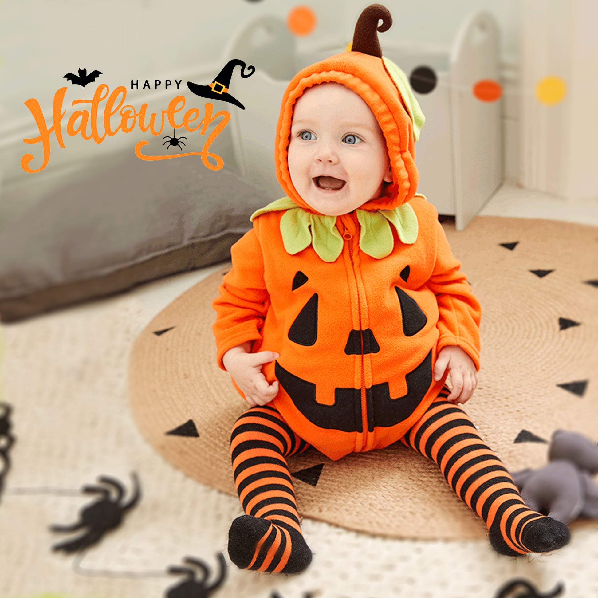My First Halloween Outfit Baby Pumpkin Costume Hooded Plush