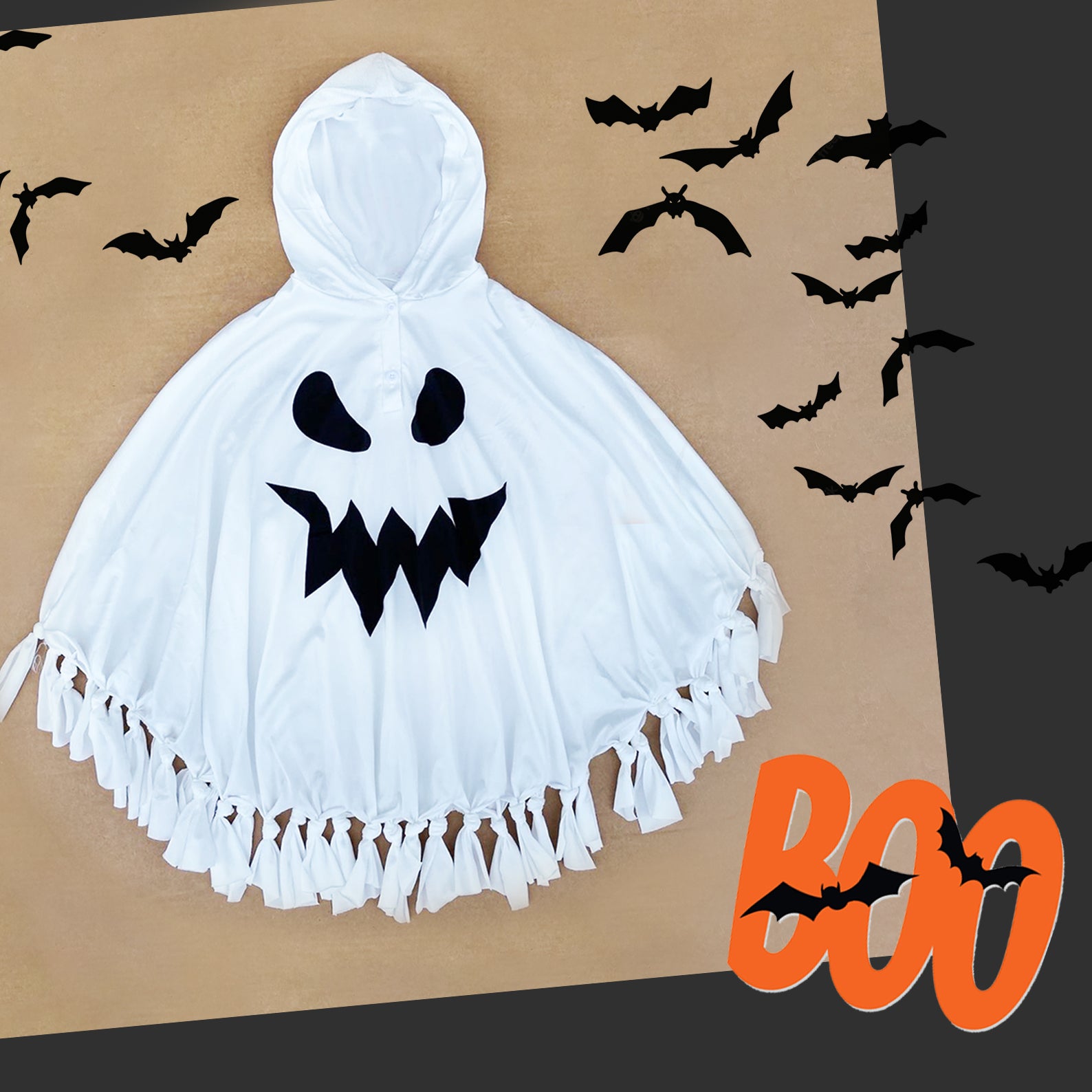 Ghost Halloween costume boy girl, Hooded cape cloak poncho black & white Trick or treat toddler, Cute spooky My first Halloween baby costume