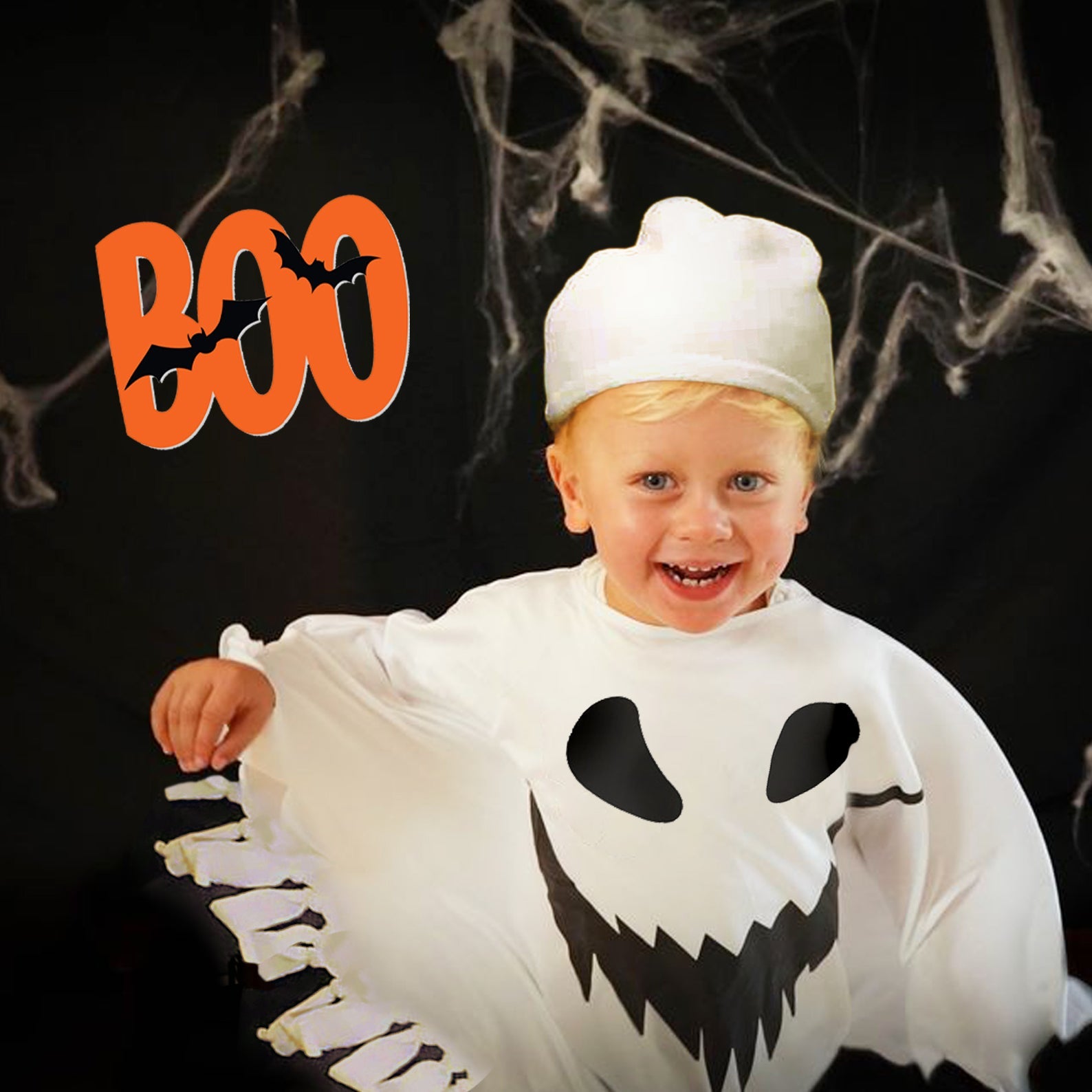 Ghost Halloween costume boy girl, Hooded cape cloak poncho black & white Trick or treat toddler, Cute spooky My first Halloween baby costume