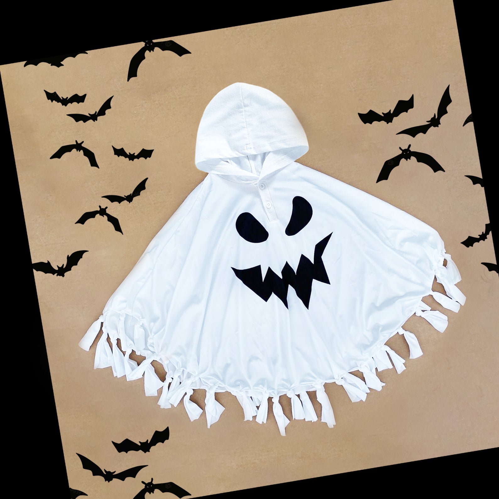 Ghost Halloween costume boy girl, Hooded cape cloak poncho black & white Trick or treat toddler, Cute spooky My first Halloween baby costume