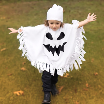 Ghost Halloween costume boy girl, Hooded cape cloak poncho black & white Trick or treat toddler, Cute spooky My first Halloween baby costume