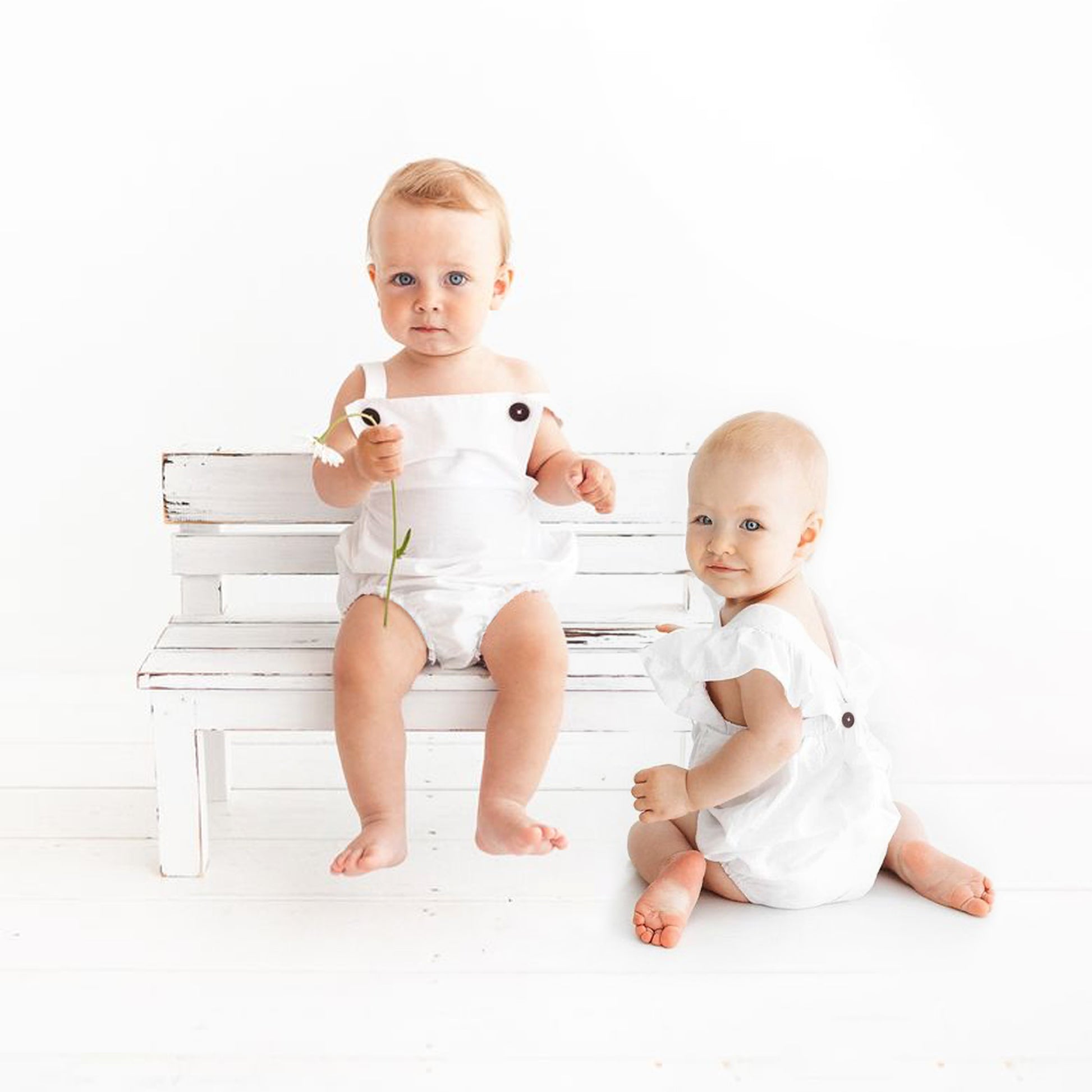 White Baby Boy Romper, First Birthday Smash Cake Outfit Boy, Newborn Linen Cotton Overalls