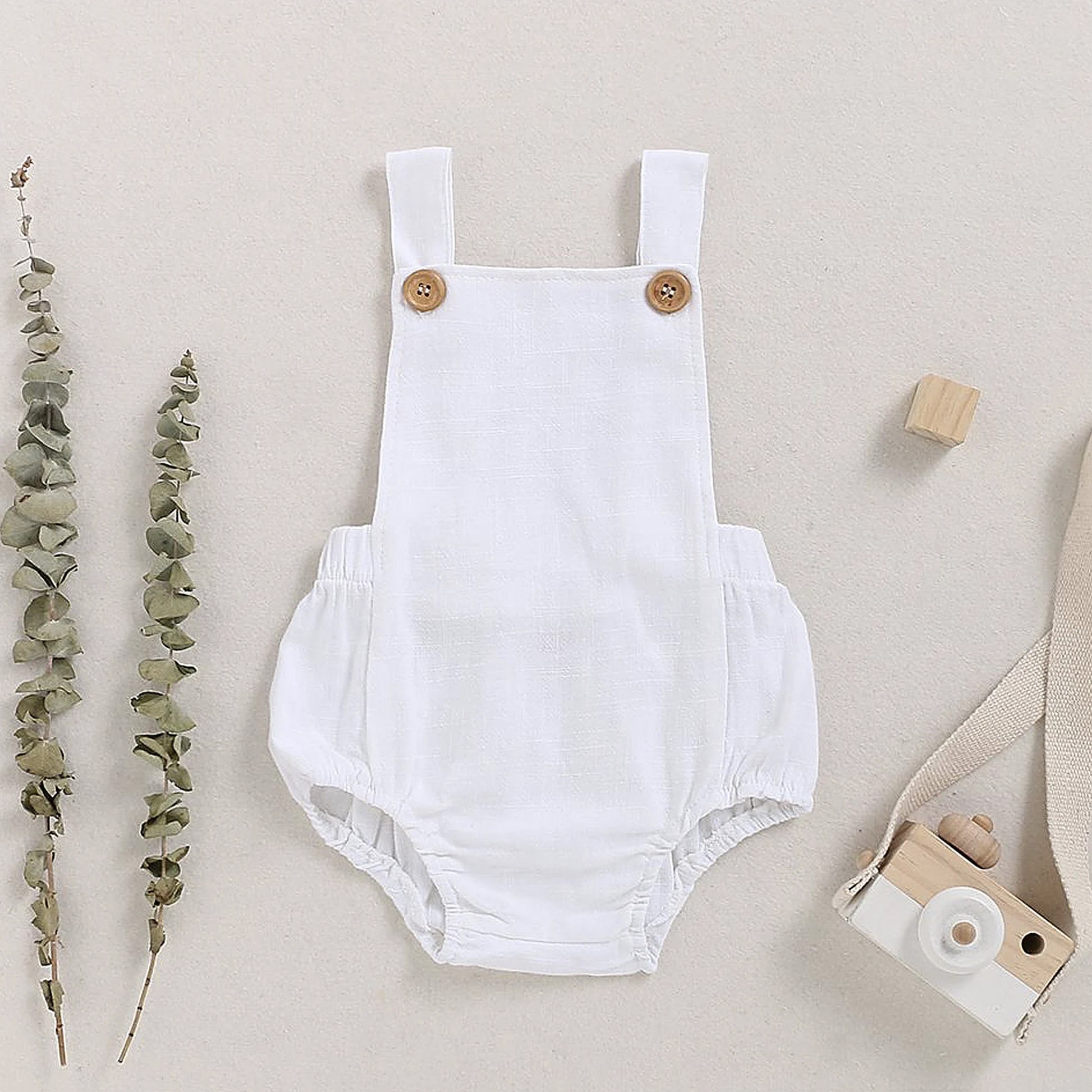 White Baby Boy Romper, First Birthday Smash Cake Outfit Boy, Newborn Linen Cotton Overalls