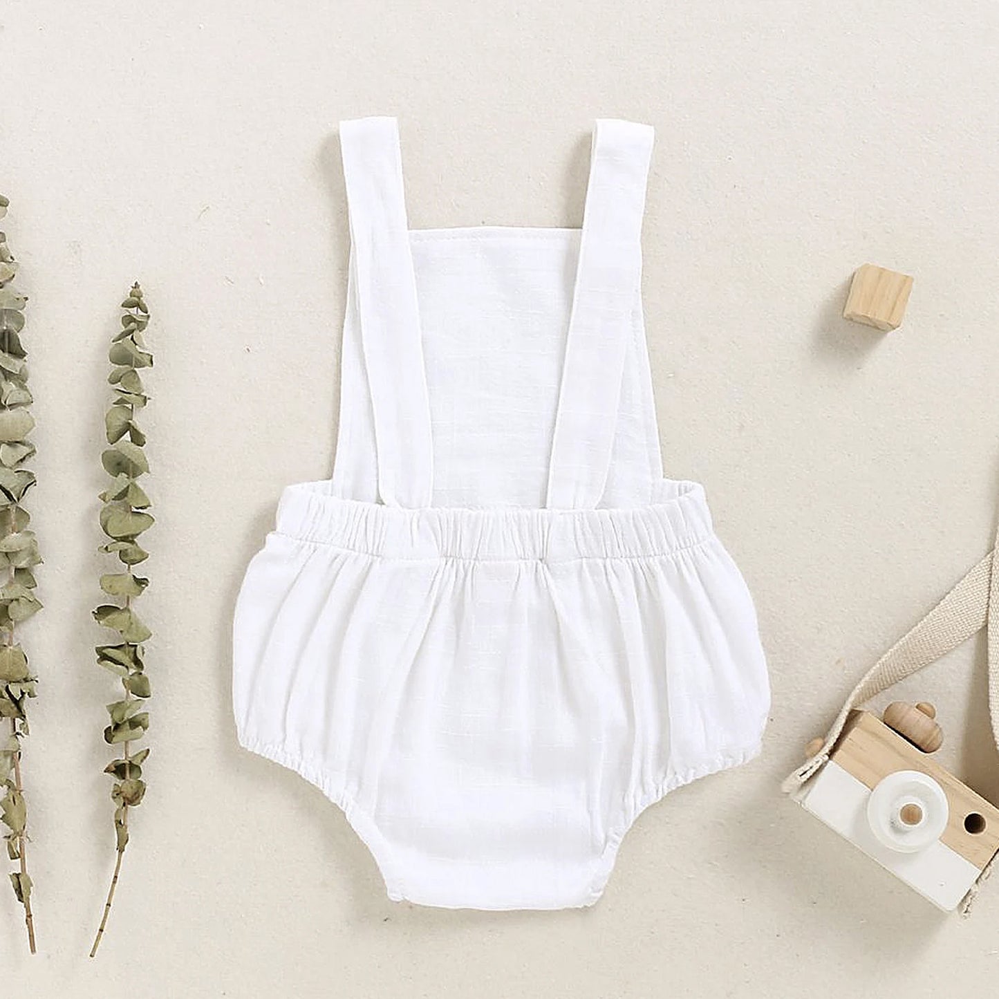 White Baby Boy Romper, First Birthday Smash Cake Outfit Boy, Newborn Linen Cotton Overalls