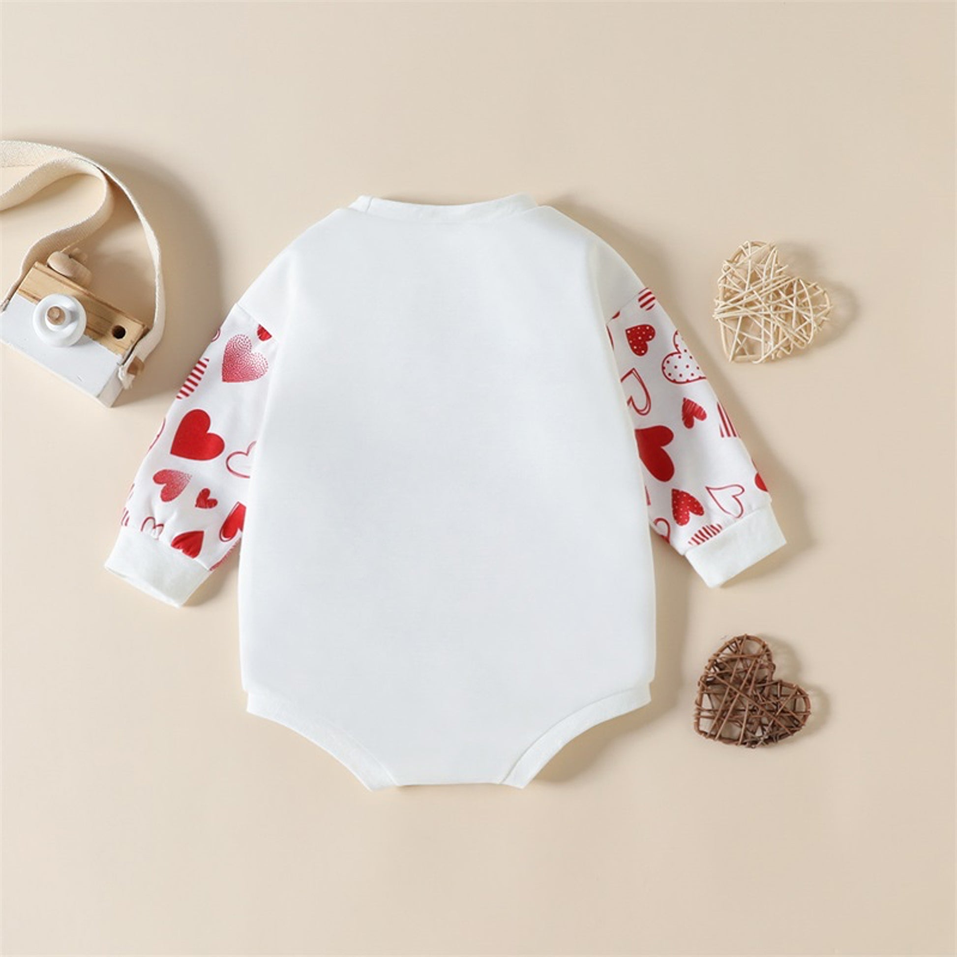 Baby Girls 1st Valentine's Day Romper Long Sleeve, White Sweatshirt Letter Heart Print