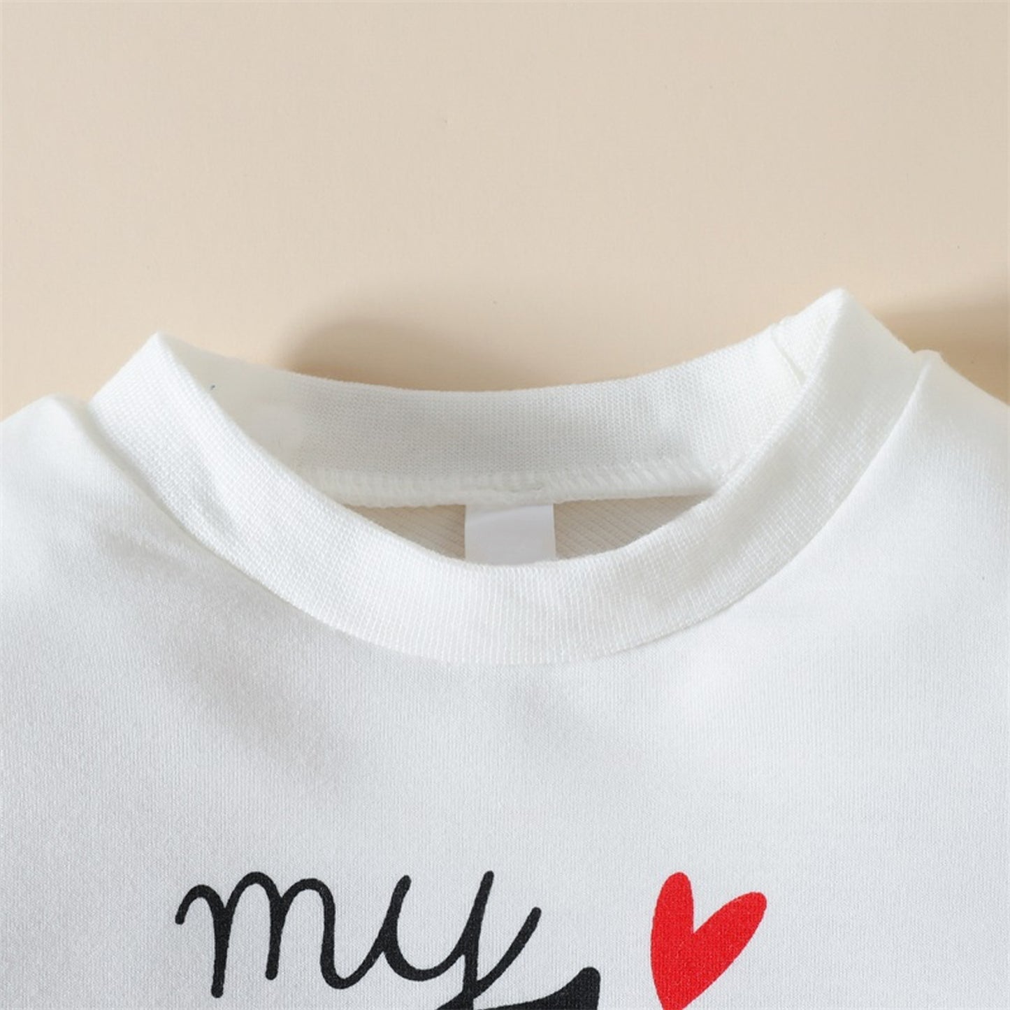 Baby Girls 1st Valentine's Day Romper Long Sleeve, White Sweatshirt Letter Heart Print