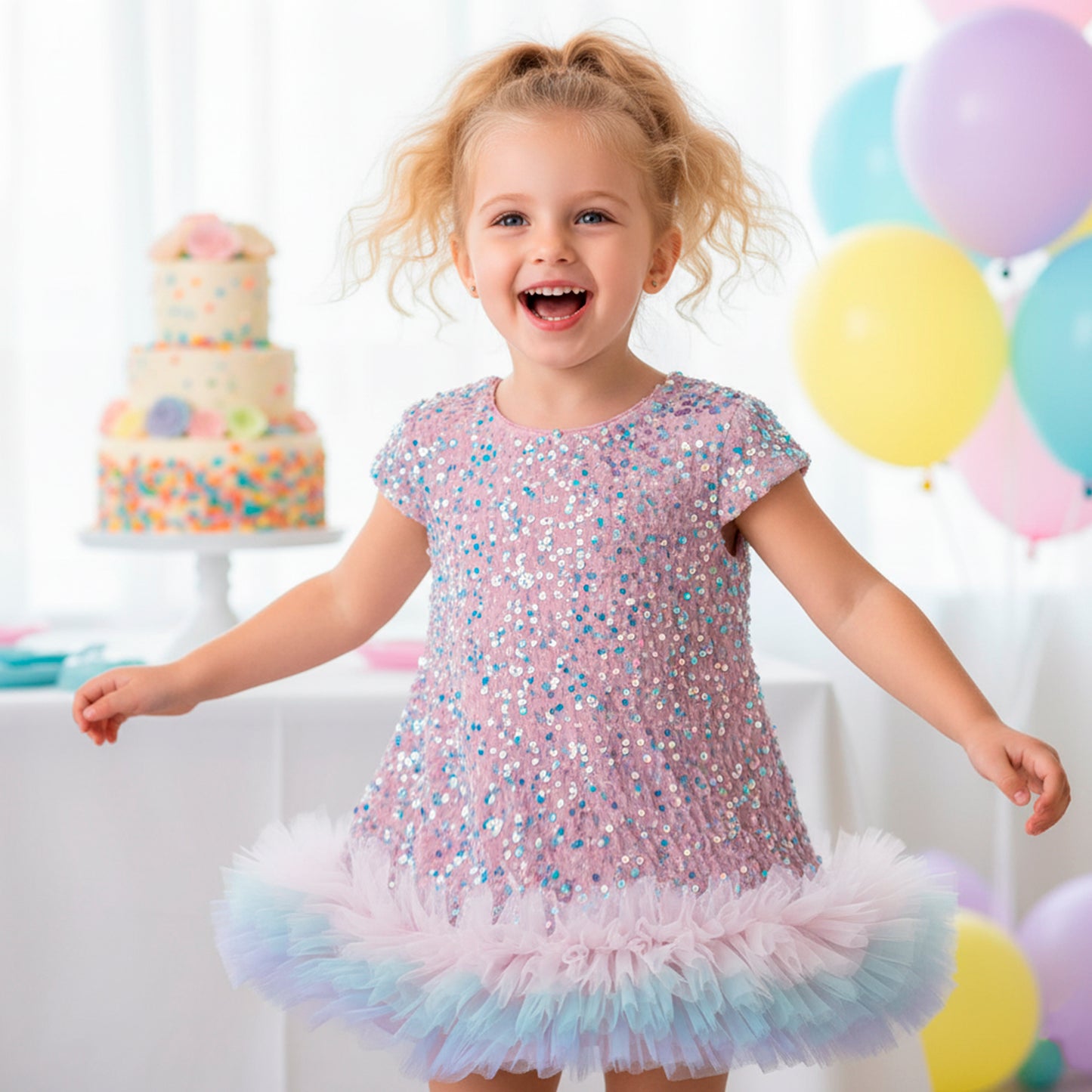 Toddler Girl Christmas Red Dress - Sparkle Sequin & Fluffy Tulle Ruffles