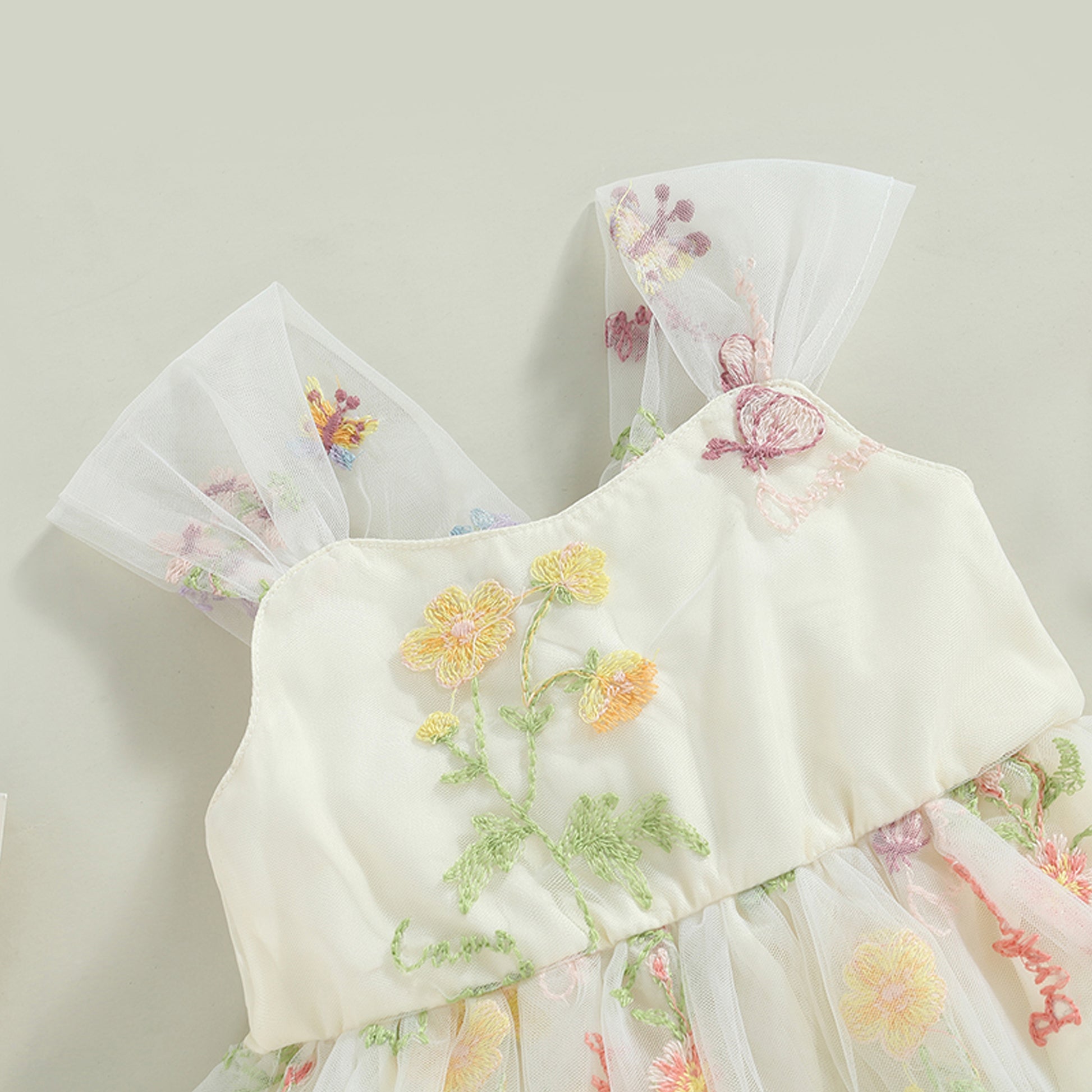 Sage Green Baby Girl Tulle Romper Dress with Floral Embroidery, Toddle AmimamiDoll Sage Green Baby Girl Tulle Romper Dress with Floral Embroidery, Toddle AmimamiDoll