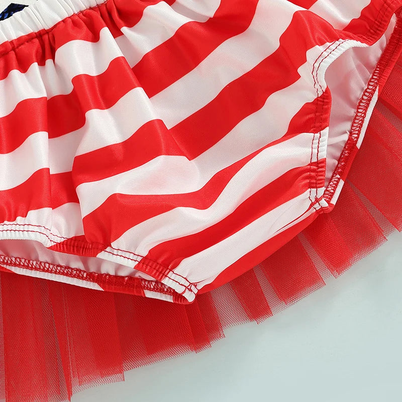 Infant Sequin Patriotic Romper Dress for Independence Day Baby Girl Pageant, Stars & Striped