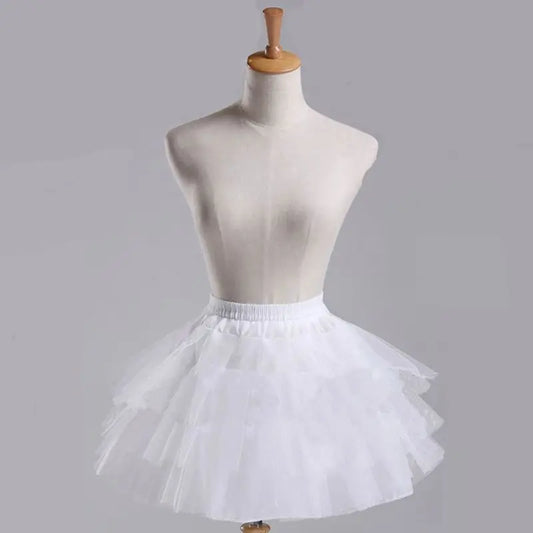 Girls Short Petticoat White or Black, Mesh Tulle Yarn Crinoline Adjustable Underskirt