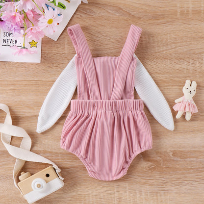 Cute Easter Bunny Baby Girls and Boys Romper, Infant Velveteen Jumpsuit for Newborn and Toddler, Pink