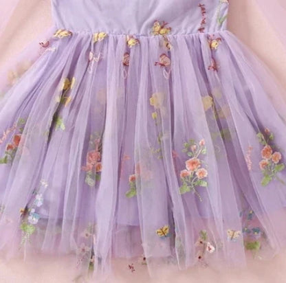 Floral Embroidered Tulle Romper for Toddler Girl, Bubble Puff Sleeve Baby Dress First Birthday Party, Toddler Flower girl dress purple