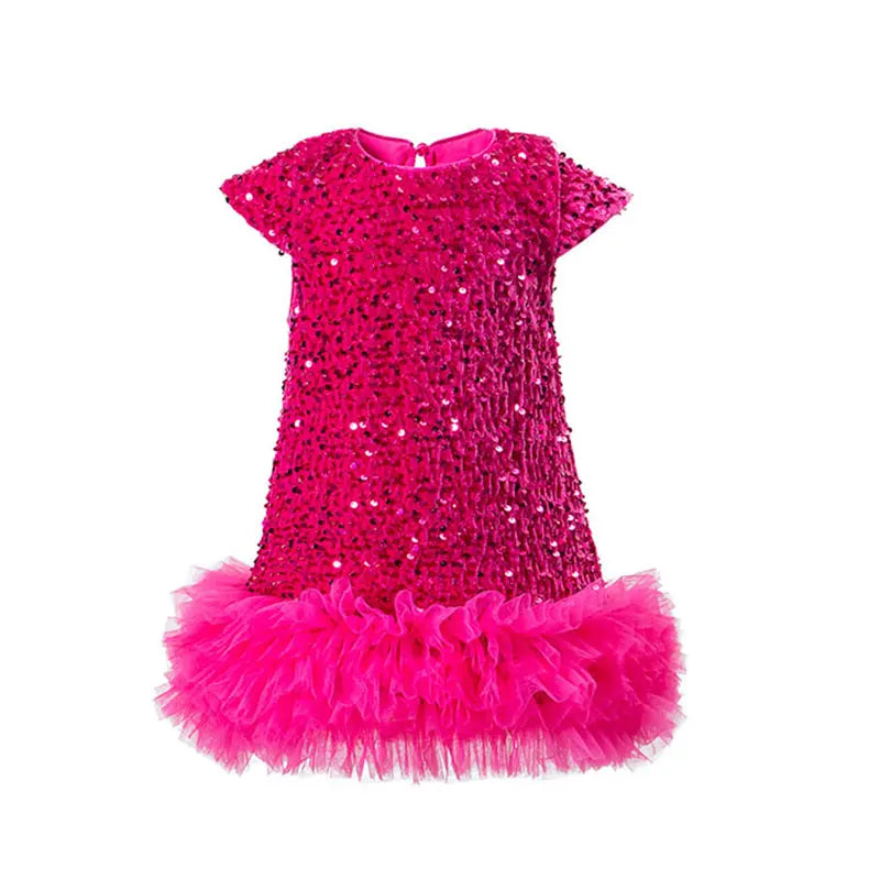 Toddler Girl Christmas Red Dress - Sparkle Sequin & Fluffy Tulle Ruffles