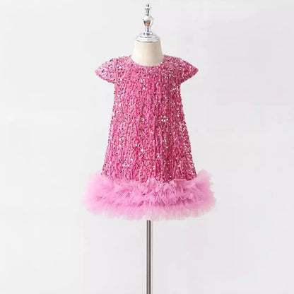 Toddler Girl Christmas Red Dress - Sparkle Sequin & Fluffy Tulle Ruffles