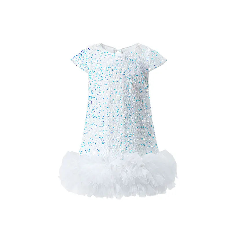 Toddler Girl Christmas Red Dress - Sparkle Sequin & Fluffy Tulle Ruffles