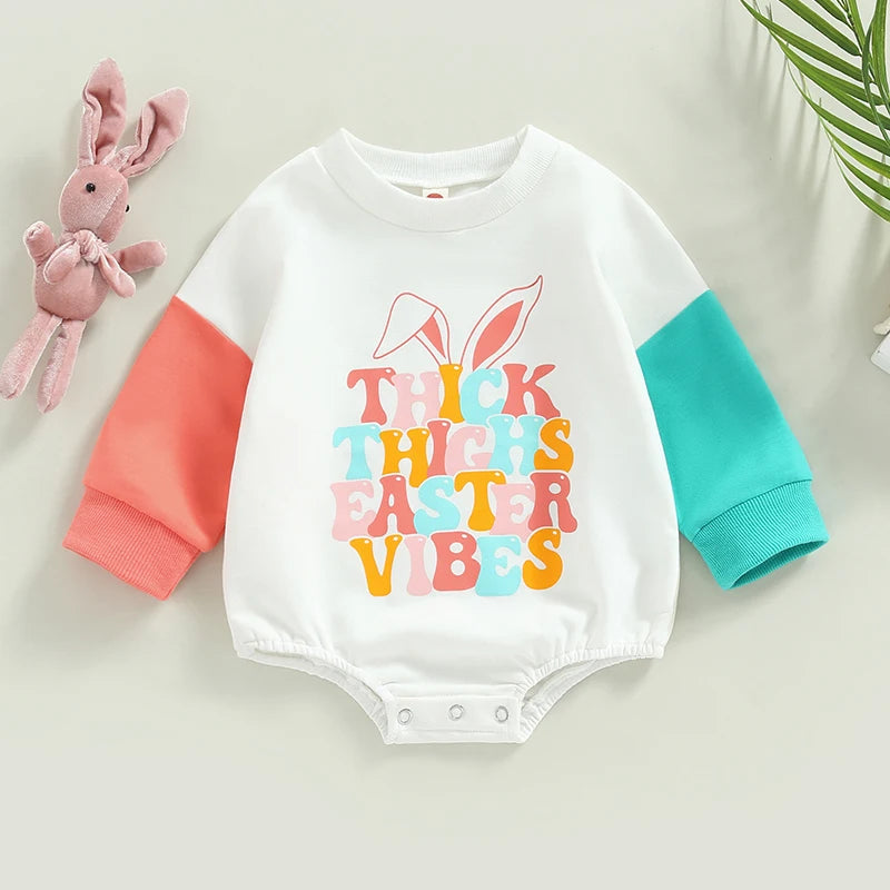 Unisex Easter Baby Romper for Boys & Girls, Bunny ears Sweatshirt, My First Easter Photoshoot, Neutral Toddler Oversized Baby Sweater Onesie