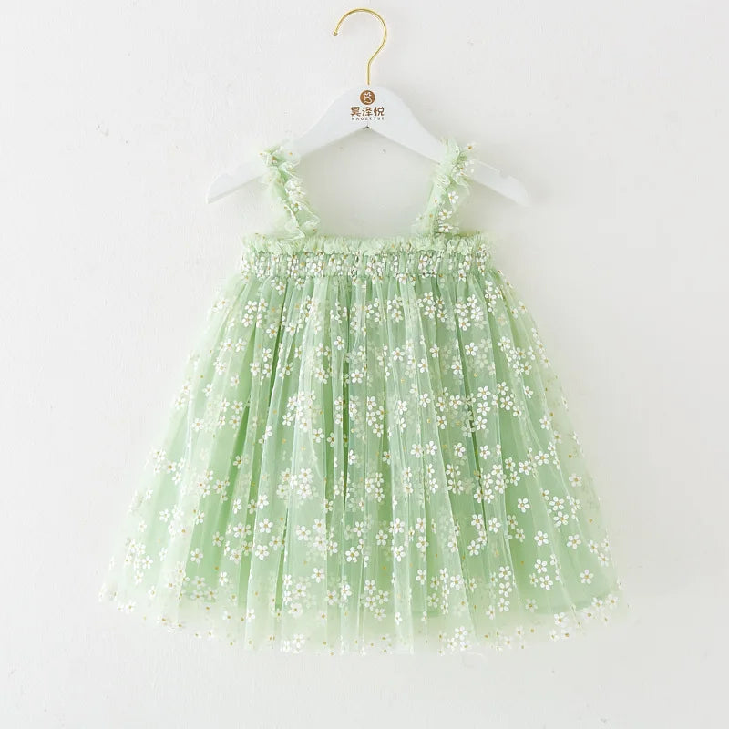 Light green tutu sundress for summer time. Daisy Baby Girl Tulle Dress for Special Occasion, Toddler Fairy Princess First Birthday Outfit Easter