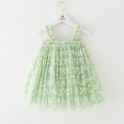 Light green tutu sundress for summer time. Daisy Baby Girl Tulle Dress for Special Occasion, Toddler Fairy Princess First Birthday Outfit Easter