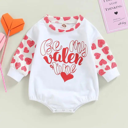 XOXO Pink Heart Baby Girl Romper with Headband for First Valentines Day