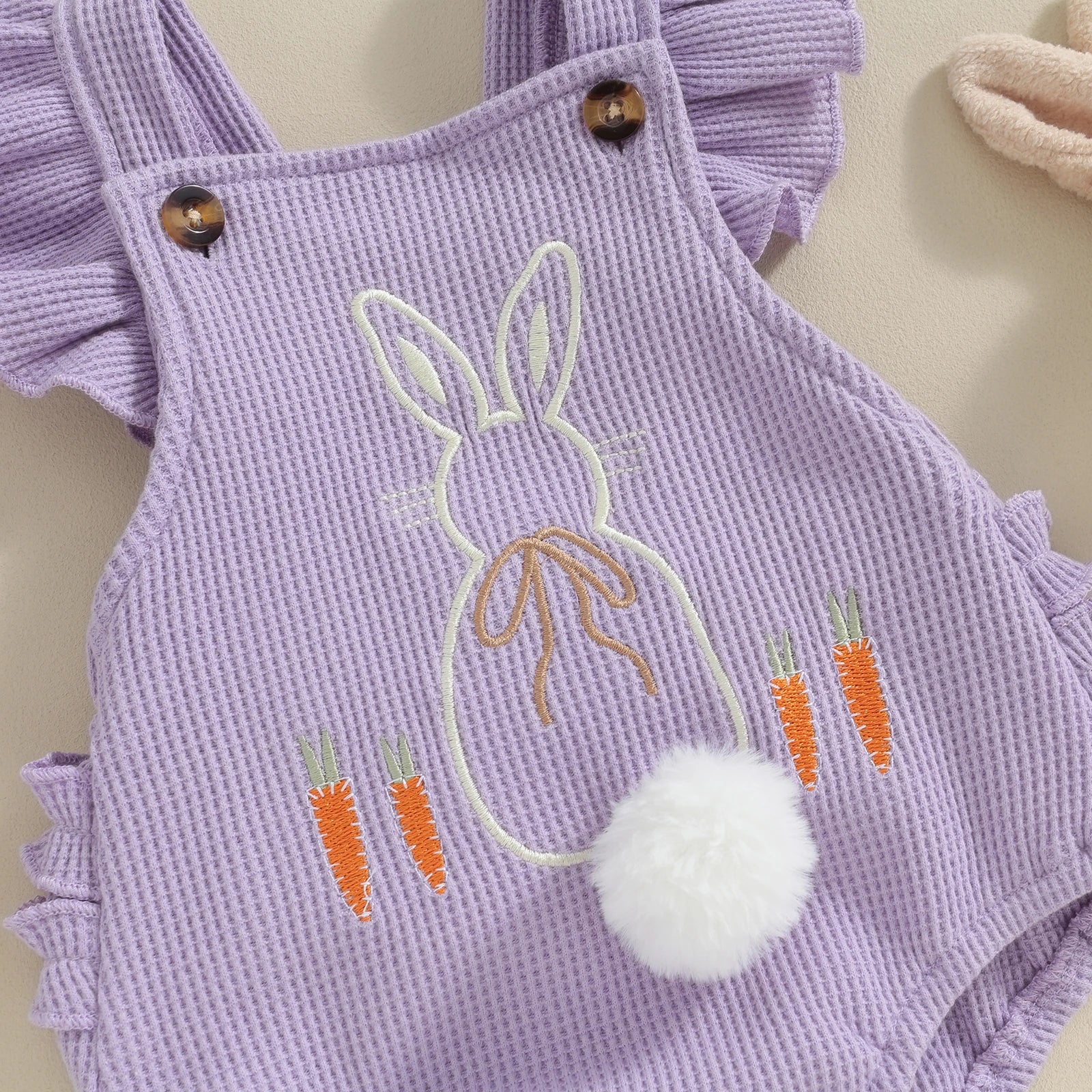 Cute Easter Baby Girls Romper with Little Bunny Rabbit, Newborn Ruffle Bodysuit with Headband