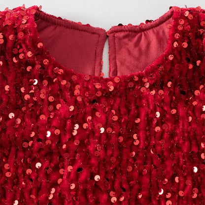 Toddler Girl Christmas Red Dress - Sparkle Sequin & Fluffy Tulle Ruffles