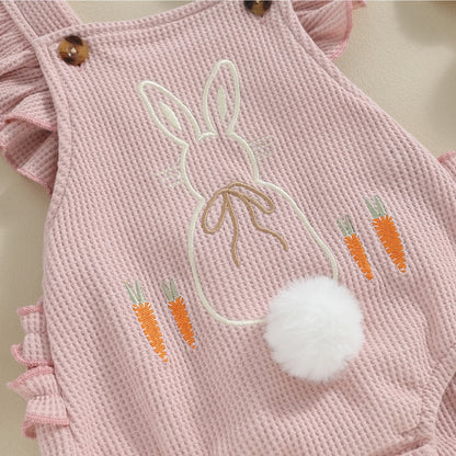 Cute Easter Baby Girls Romper with Little Bunny Rabbit, Newborn Ruffle Bodysuit with Headband