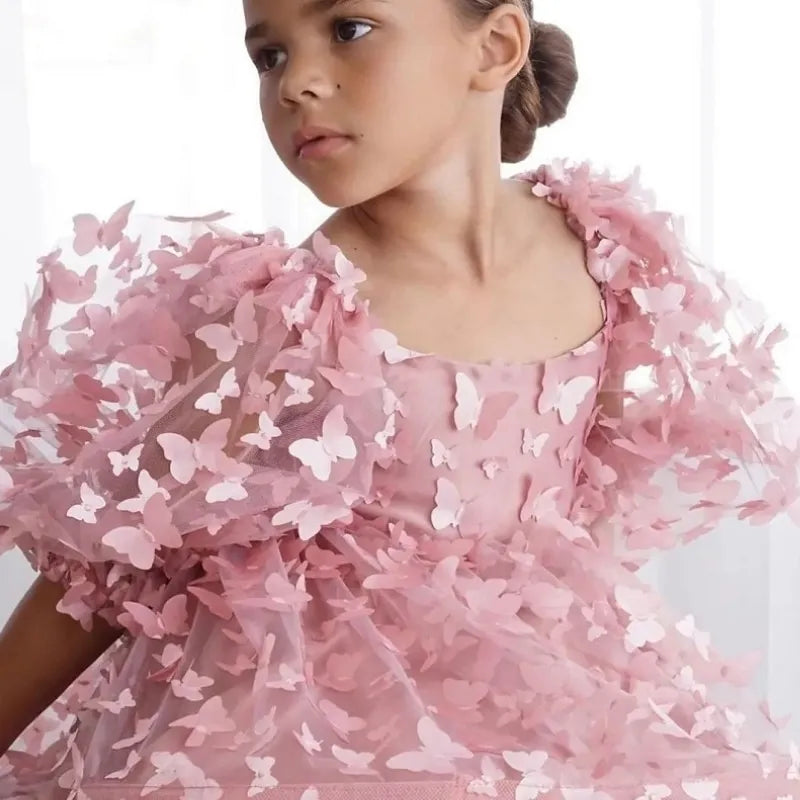 Fashion Baby Girl Little Princess Butterfly Tulle Tutu Dress Puff Sleeve, kids Pageant Party Gown, Special Occasion, Flower Girl Dress, Birthday Baby Clothes