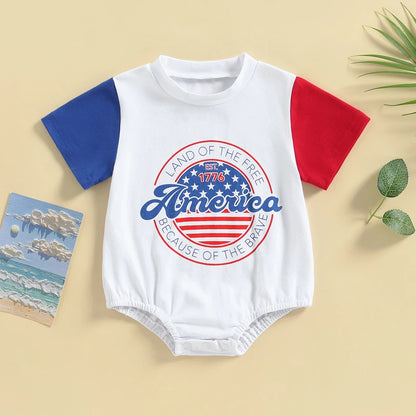 Independence Day Infant Romper for Baby Girls & Boys, Patriotic T-Shirt with American Flag