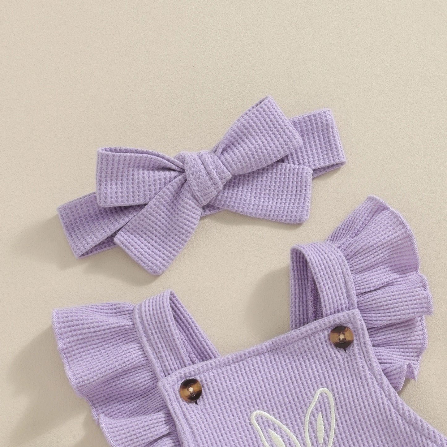 Cute Easter Baby Girls Romper with Little Bunny Rabbit, Newborn Ruffle Bodysuit with Headband