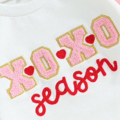 Newborn Infant Baby Girl Valentine Day Romper Clothes Fuzzy Letter Embroidery Round Neck Long Sleeve Sweatshirt Jumpsuit