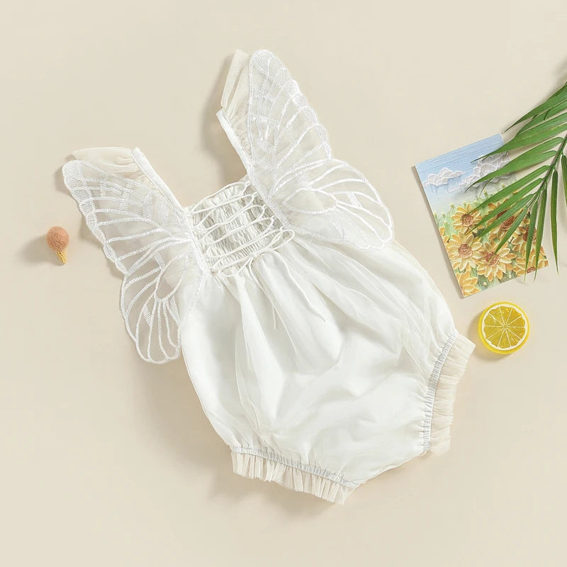 Butterfly Baby Girl Romper, Cake Smash Outfit for First Birthday Photoshoot, Toddler Tulle Bubble Romper, Infant Fairy Princess, Angel Fly Wings white