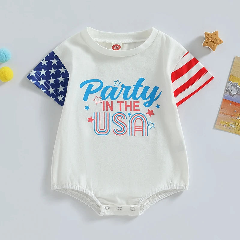 USA Romper for  Baby Girls & Boys, American Flag T-Shirt for Independence Day Party, Patriotic baby clothes for newborn and toddler