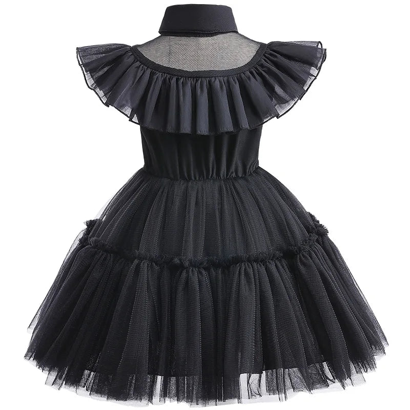 Wednesday Addams Dance Short Dress, Cosplay Black Birthday or Halloween Toddler Girls Costume