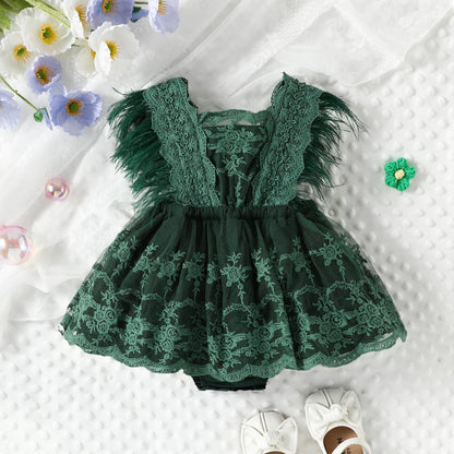 Green lace baby girl dress for special occasions.