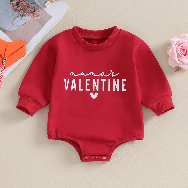 Baby Girl Boys Sweatshirts Rompers Valentine's Day Clothes Letter Print Crew Neck Long Sleeve Toddler Bodysuits Newborn Jumpsuit